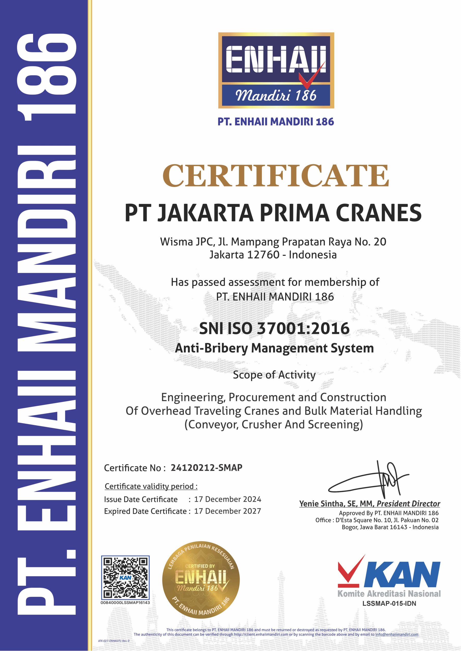 ISO 37001, PT JPC, JPC, EPC, INDONESIA; PERUSAHAAN EPC NO 1 DI INDONESIA